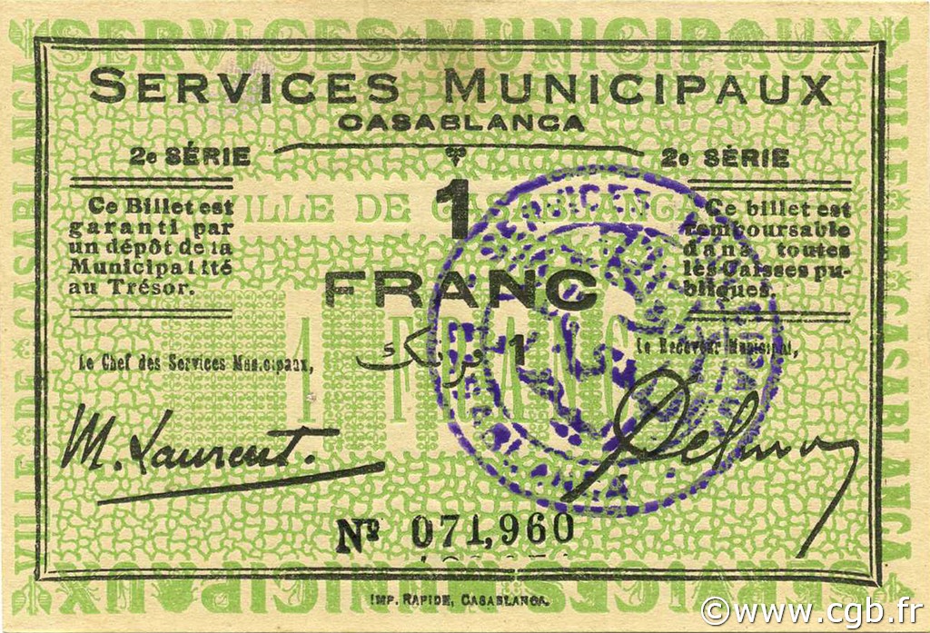 1 Franc MAROC Casablanca 1919 P.-- SPL