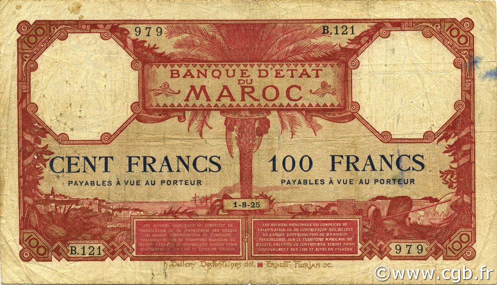100 Francs MAROKKO  1925 P.14 SGE
