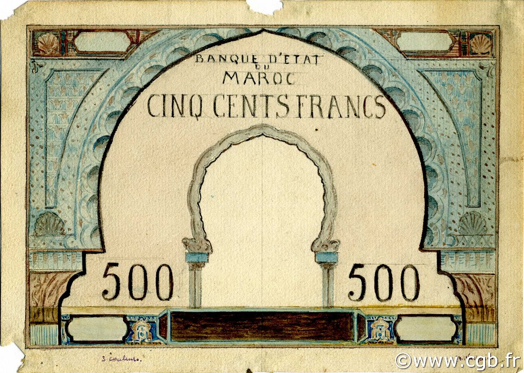 500 Francs MARUECOS  1920 P.-- MBC