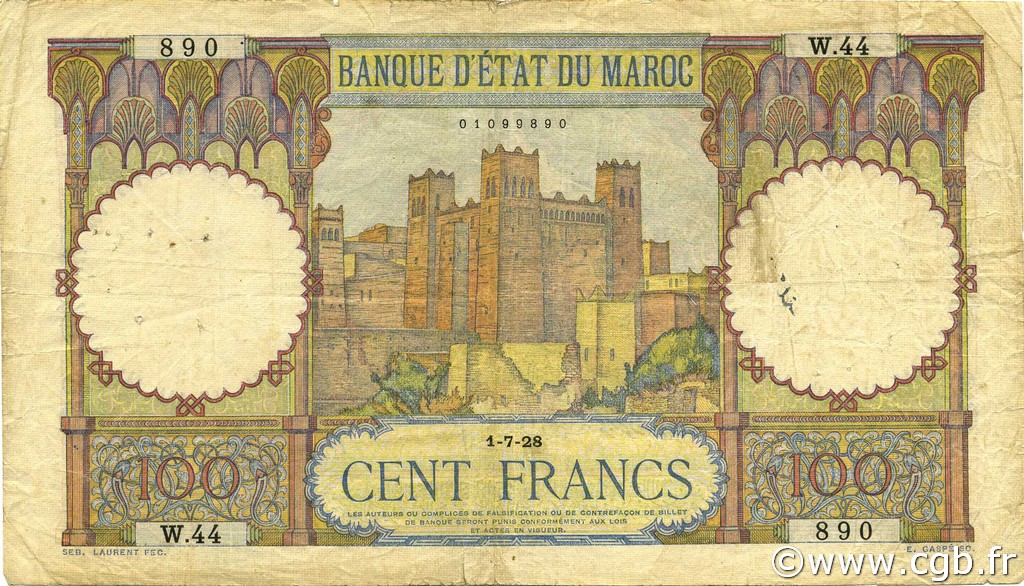 100 Francs MAROCCO  1928 P.20 MB