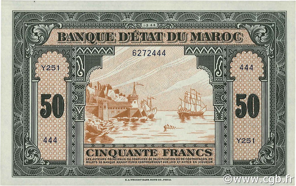 50 Francs MARUECOS  1944 P.26 SC+