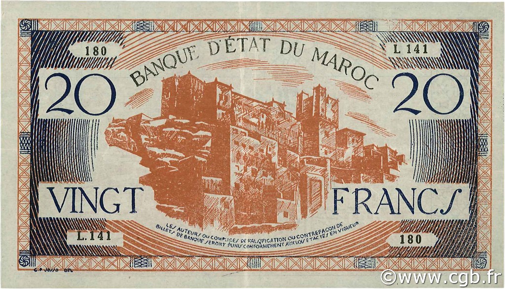 20 Francs MOROCCO  1943 P.39 XF