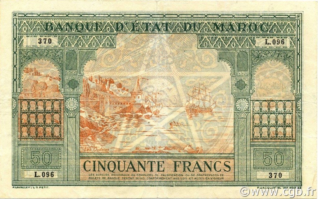 50 Francs MOROCCO  1943 P.40 VF