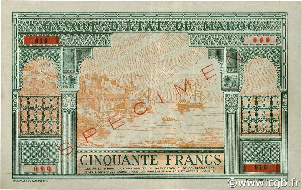 50 Francs MARUECOS  1943 P.40s MBC+