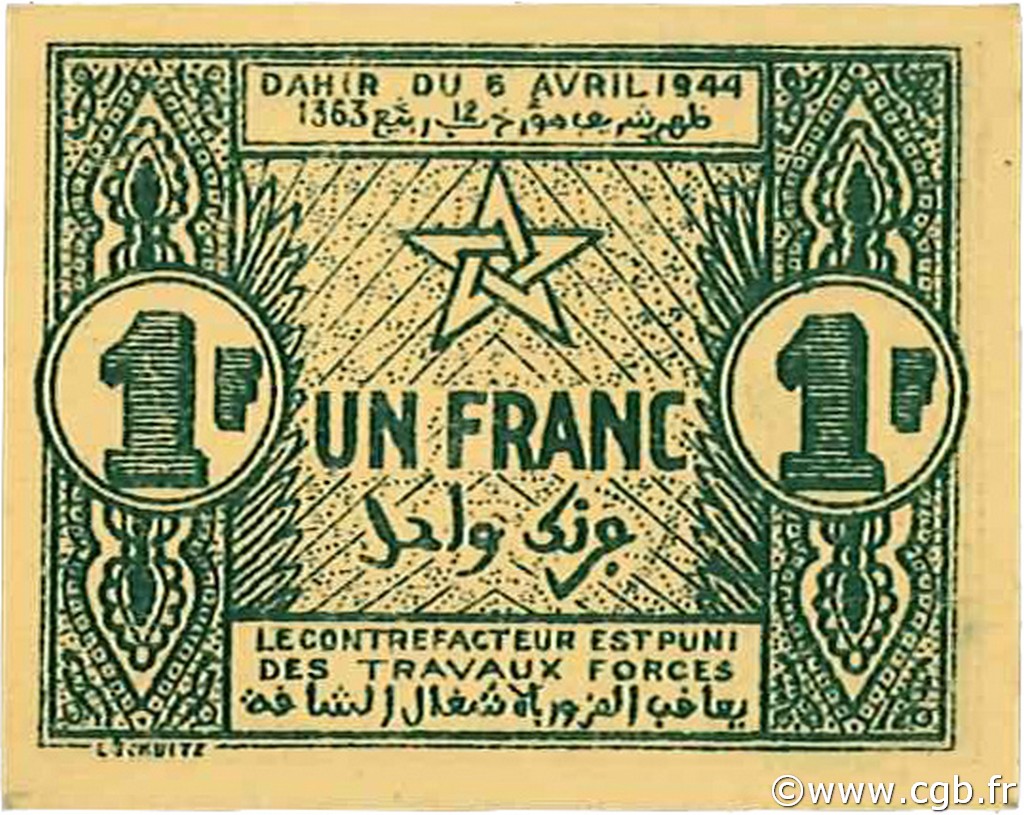 1 Franc MARUECOS  1944 P.42 FDC