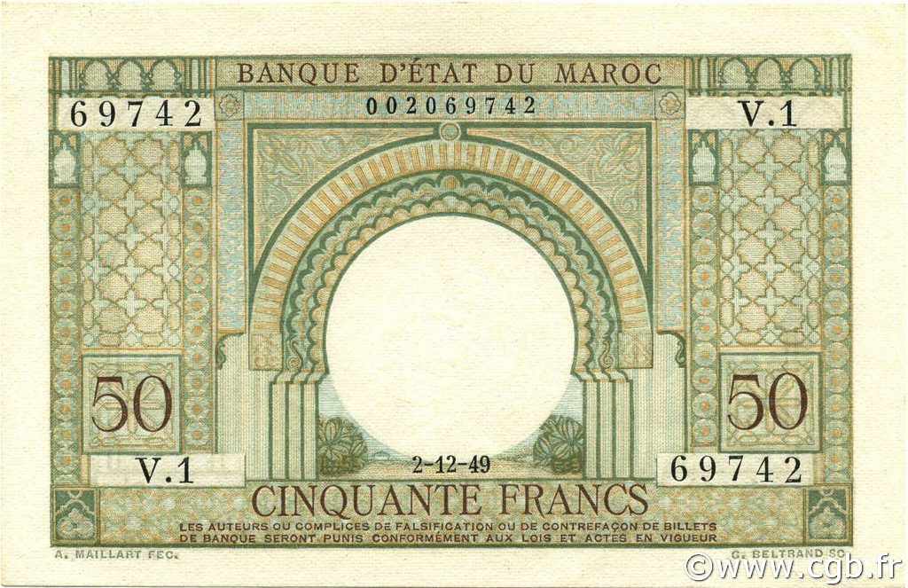 50 Francs MAROKKO  1949 P.44 ST