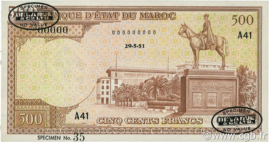 500 Francs Marrakech MAROKKO  1951 P.45As fST