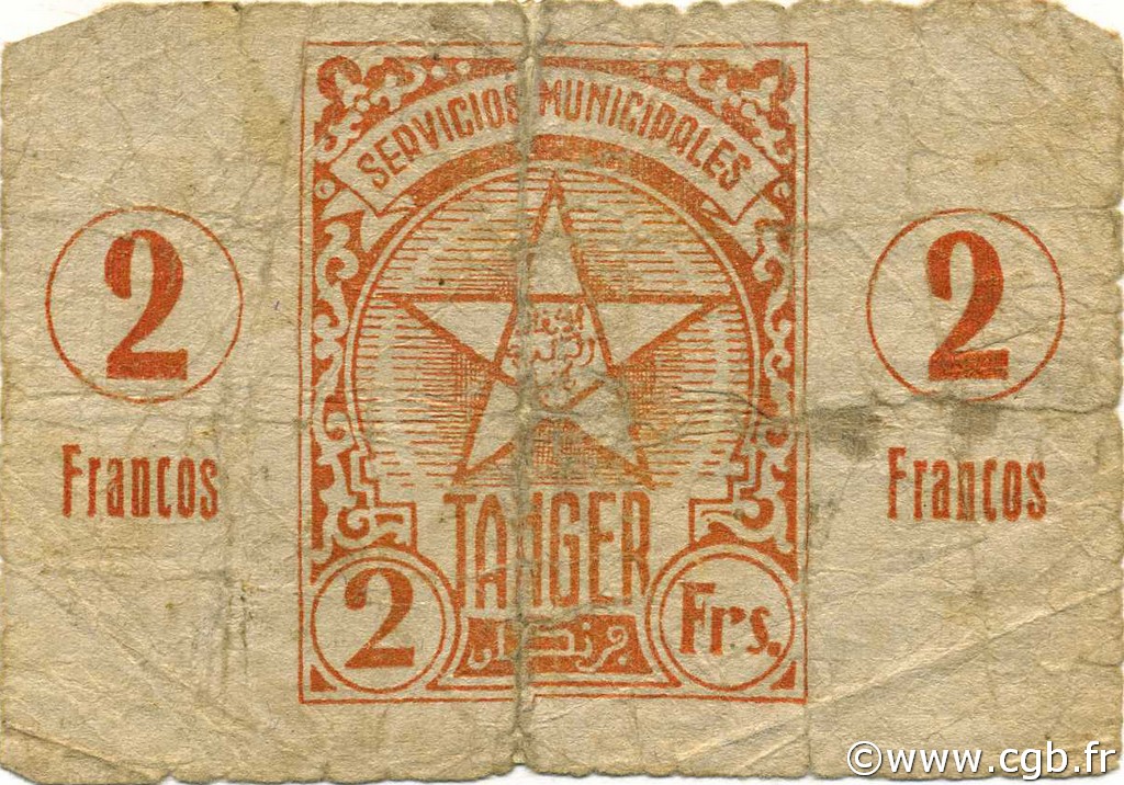 2 Francos MOROCCO Tanger 1941 P.04 P