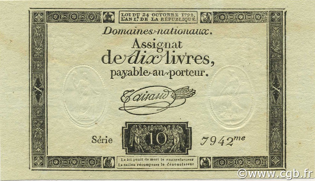 10 Livres FRANCE  1792 Laf.161b UNC