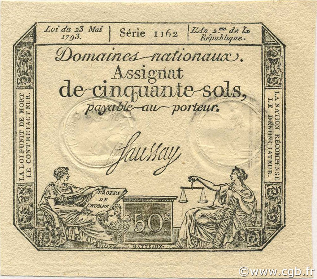 50 Sols FRANCE  1793 Laf.167 UNC