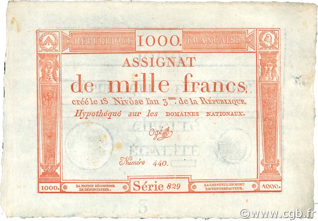 1000 Francs FRANCE  1795 Laf.175 XF