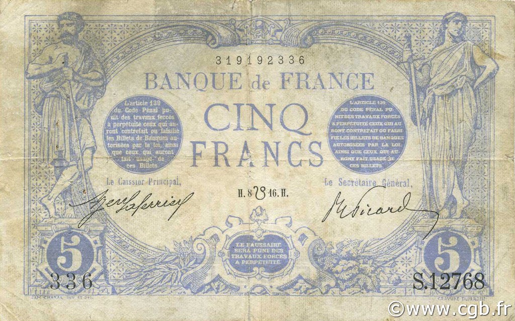 5 Francs BLEU lion inversé FRANKREICH  1917 F.02bis.04 SGE