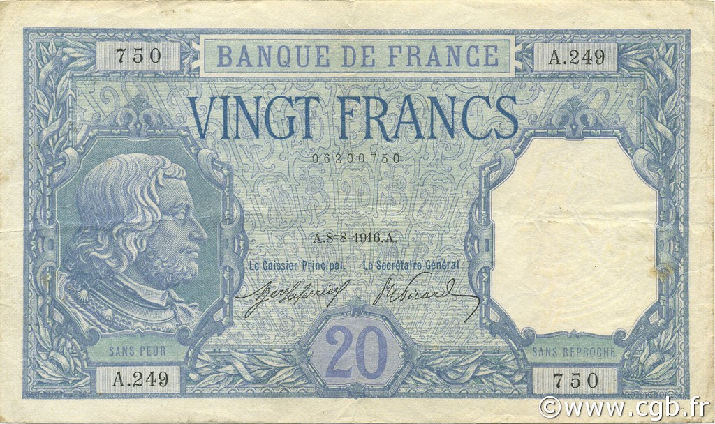 20 Francs BAYARD FRANCIA  1916 F.11.01 BB