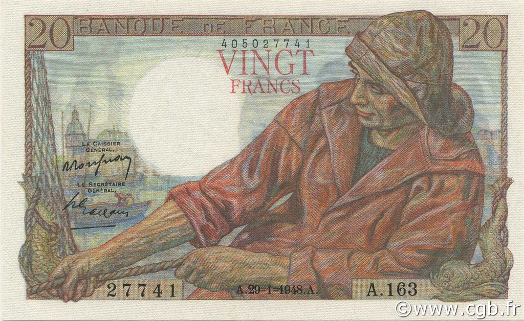 20 Francs PÊCHEUR FRANCIA  1948 F.13.12 FDC