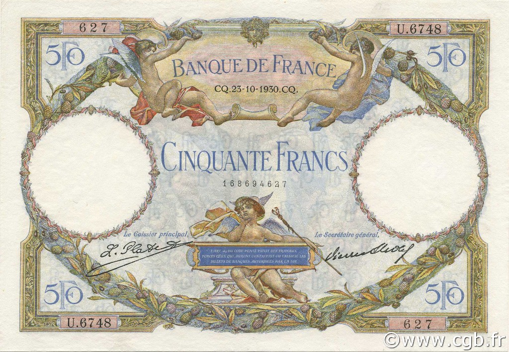 50 Francs LUC OLIVIER MERSON type modifié FRANCIA  1930 F.16.01 SPL+