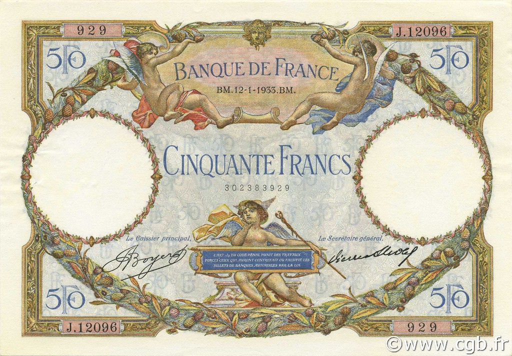 50 Francs LUC OLIVIER MERSON type modifié FRANCIA  1933 F.16.04 AU