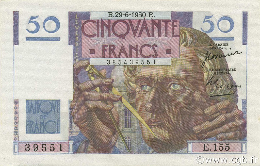 50 Francs LE VERRIER FRANKREICH  1950 F.20.15 ST