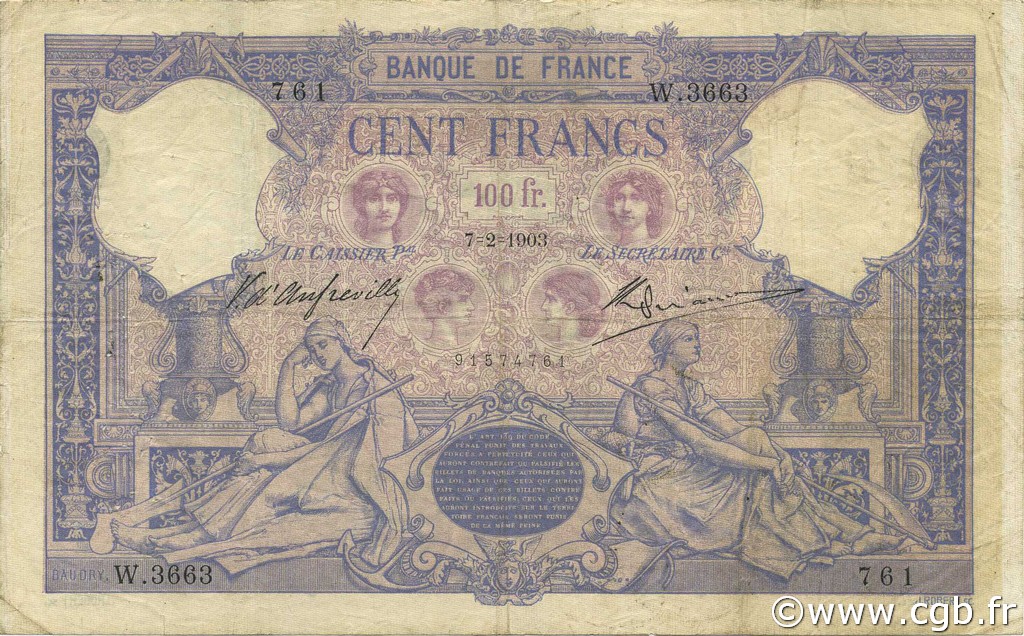 100 Francs BLEU ET ROSE FRANCIA  1903 F.21.17 MB