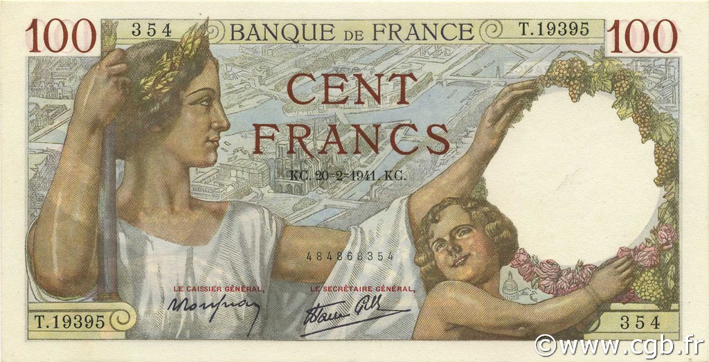 100 Francs SULLY FRANKREICH  1941 F.26.47 fST+