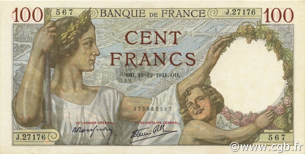 100 Francs SULLY FRANCE  1941 F.26.63 pr.NEUF