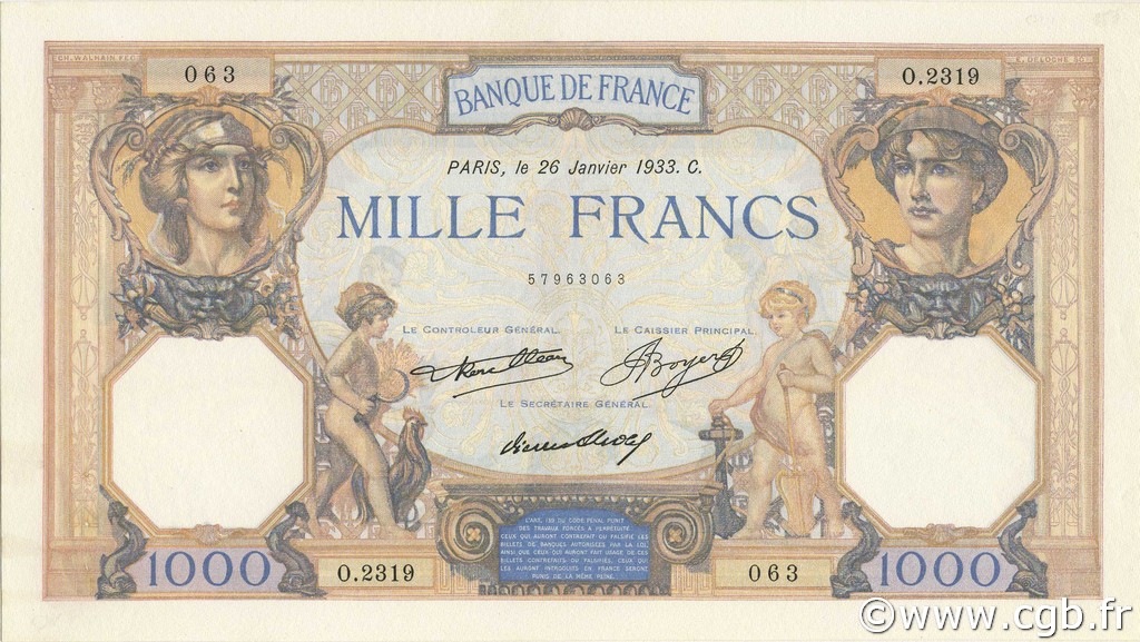 1000 Francs CÉRÈS ET MERCURE FRANCIA  1933 F.37.08 EBC+