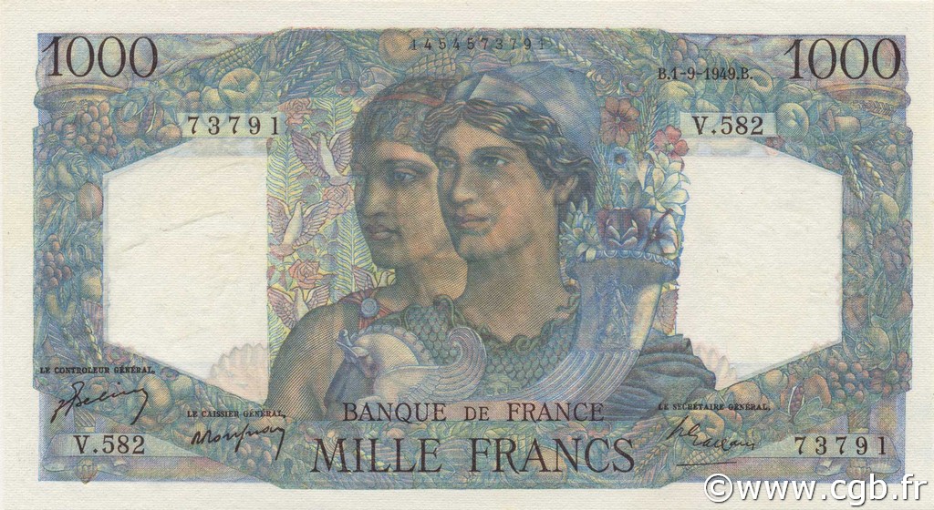 1000 Francs MINERVE ET HERCULE FRANCIA  1949 F.41.28 FDC