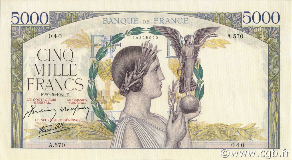 5000 Francs VICTOIRE Impression à plat FRANCIA  1941 F.46.22 AU
