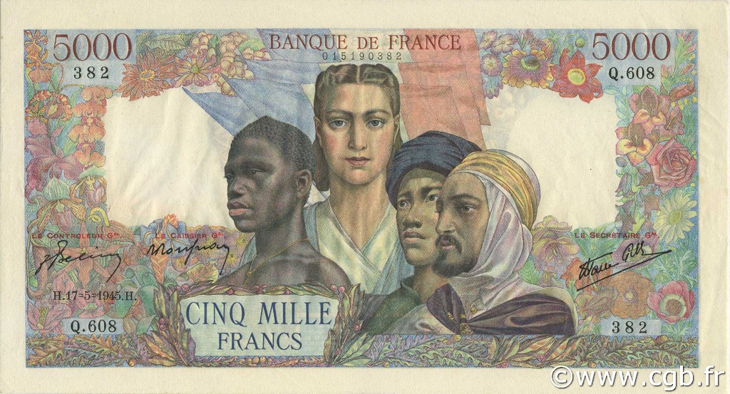 5000 Francs EMPIRE FRANCAIS FRANCIA  1945 F.47.26 SPL a AU
