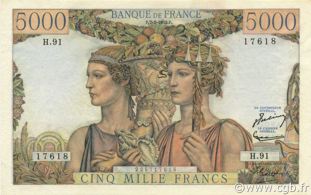 5000 Francs TERRE ET MER FRANCIA  1952 F.48.06 AU
