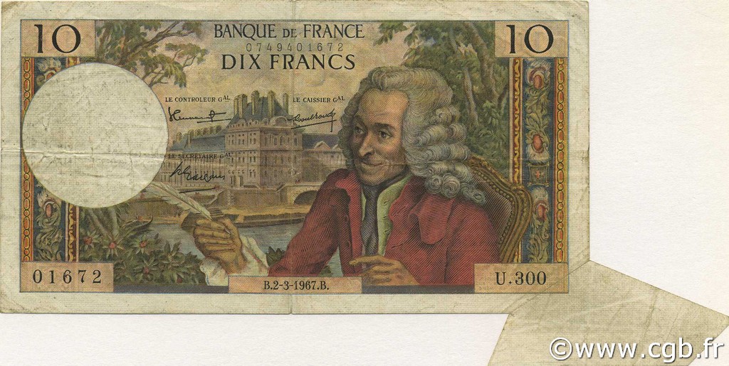 10 Francs VOLTAIRE FRANCIA  1967 F.62.25 q.BB