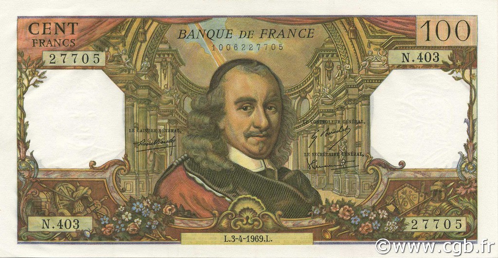 100 Francs CORNEILLE FRANCE  1969 F.65.26 UNC-