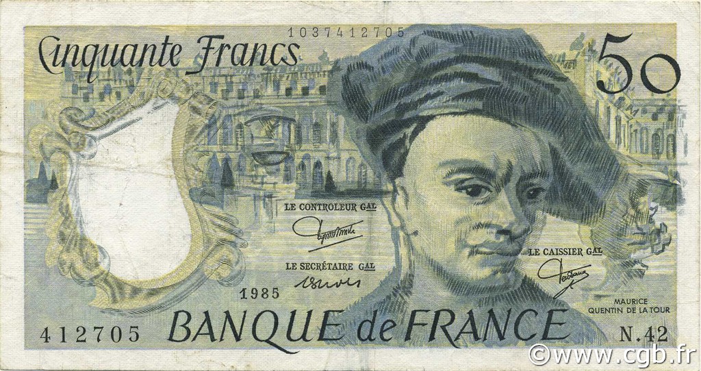 50 Francs QUENTIN DE LA TOUR FRANCIA  1985 F.67.11 q.BB