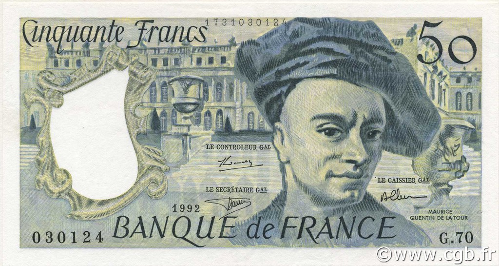 50 Francs QUENTIN DE LA TOUR FRANCIA  1992 F.67.18 SC+