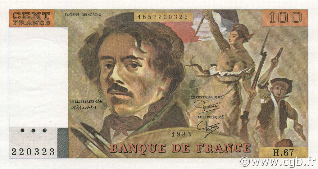 100 Francs DELACROIX modifié FRANCIA  1983 F.69.07 FDC
