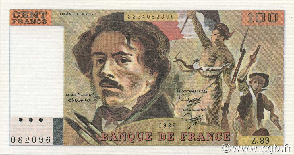 100 Francs DELACROIX modifié FRANCIA  1984 F.69.08b SC+