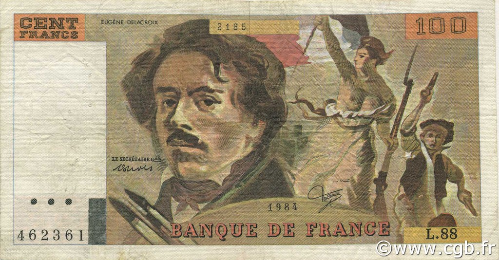100 Francs DELACROIX modifié FRANKREICH  1984 F.69.08b fSS
