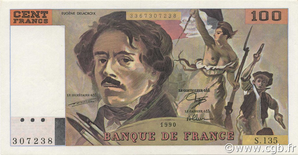 100 Francs DELACROIX imprimé en continu FRANCE  1990 F.69bis.01a UNC-