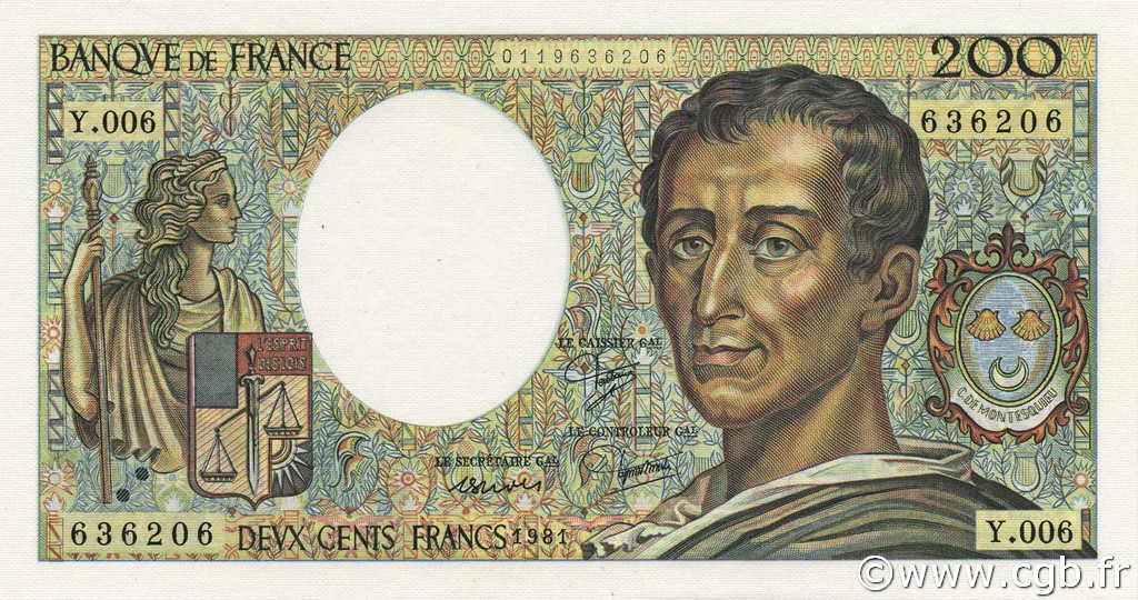 200 Francs MONTESQUIEU FRANCIA  1981 F.70.01 FDC