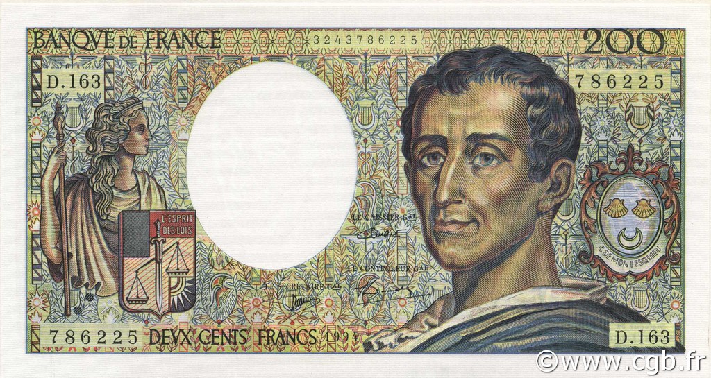 200 Francs MONTESQUIEU Modifié FRANCE  1994 F.70/2.01 NEUF