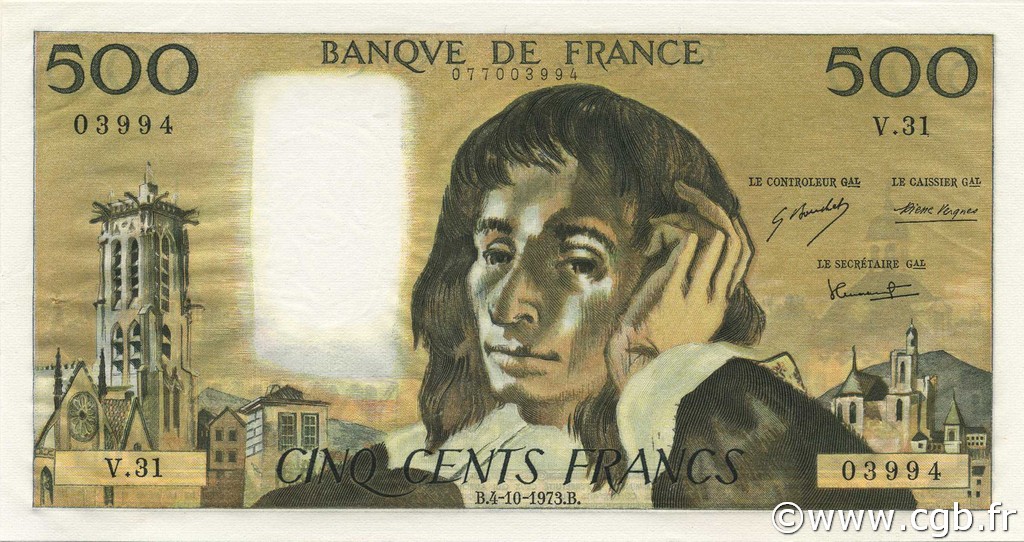 500 Francs PASCAL FRANCIA  1973 F.71.09 AU
