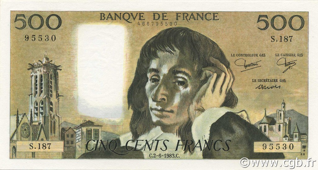 500 Francs PASCAL FRANCE  1983 F.71.29 UNC-