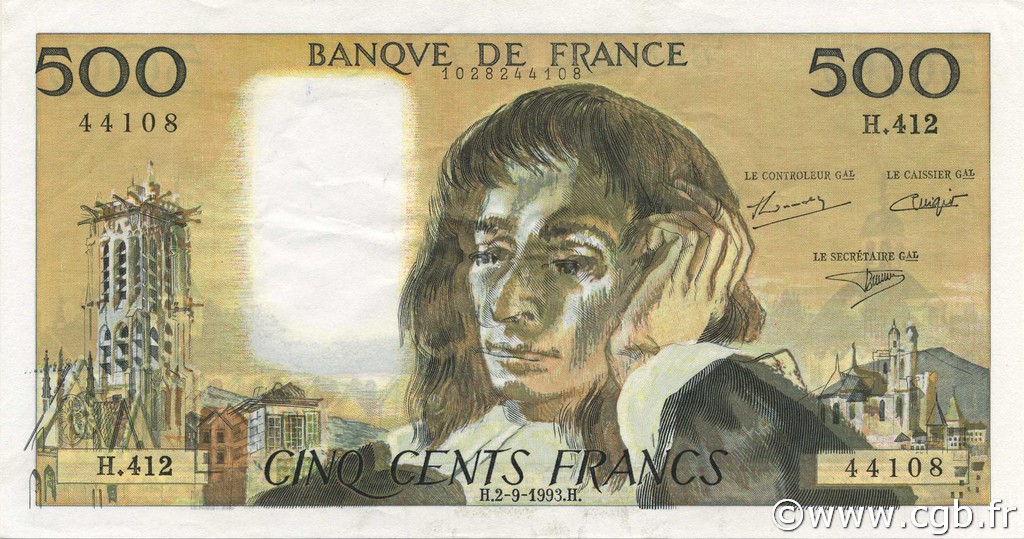500 Francs PASCAL FRANCIA  1993 F.71.52-412 EBC+