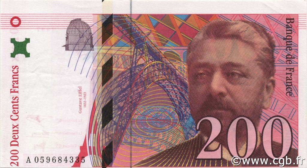 200 Francs EIFFEL FRANCE  1997 F.75.04b AU+