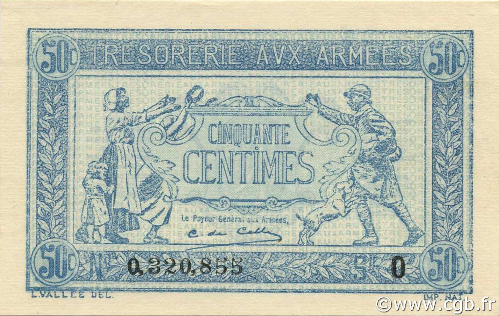 50 Centimes TRÉSORERIE AUX ARMÉES 1917 FRANCIA  1917 VF.01.15 FDC