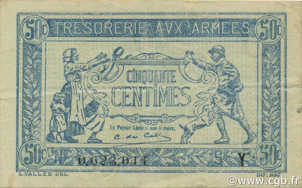 50 Centimes TRÉSORERIE AUX ARMÉES 1919 FRANCIA  1919 VF.02.08 q.SPL