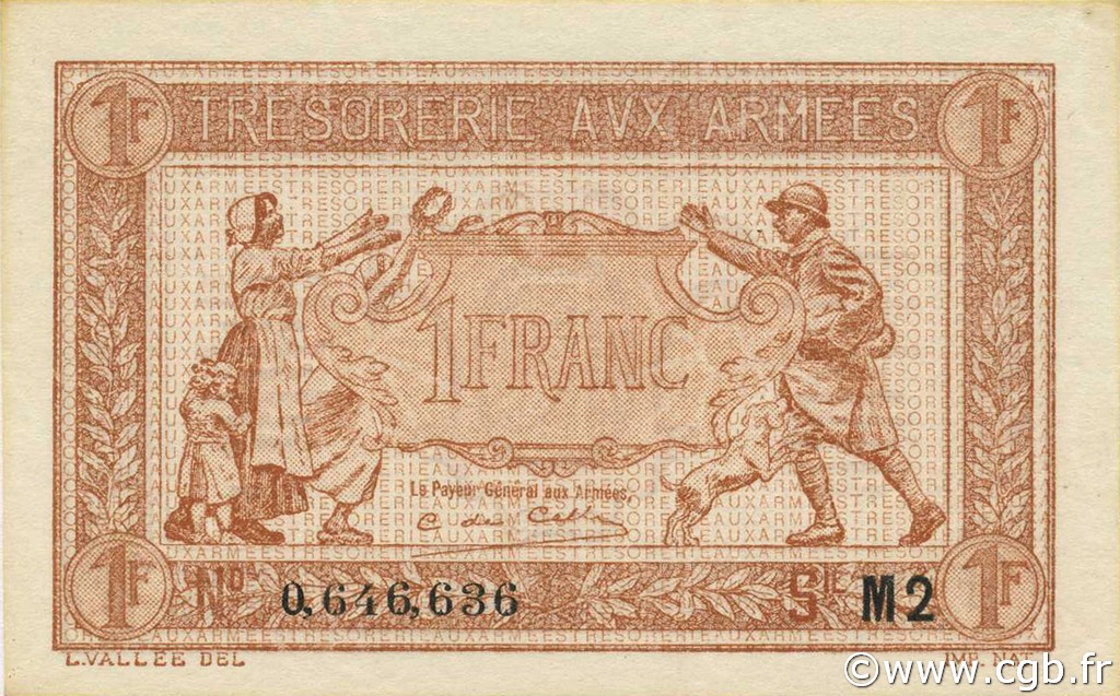 1 Franc TRÉSORERIE AUX ARMÉES 1919 FRANKREICH  1919 VF.04.20 fST+