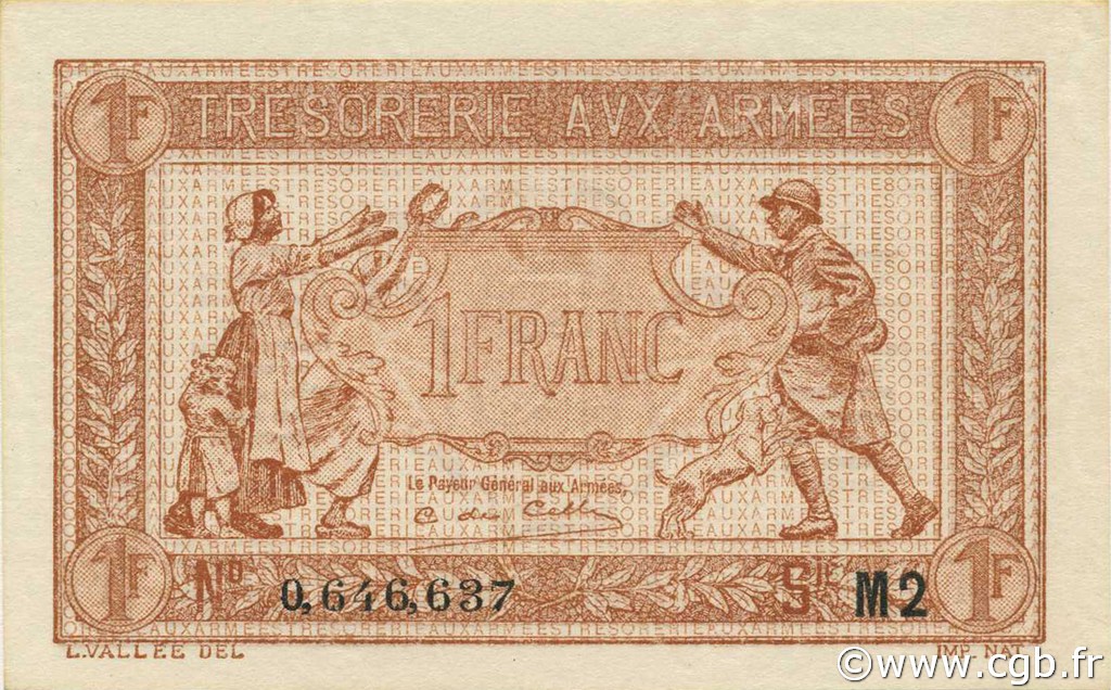 1 Franc TRÉSORERIE AUX ARMÉES 1919 FRANCIA  1919 VF.04.20 SC+
