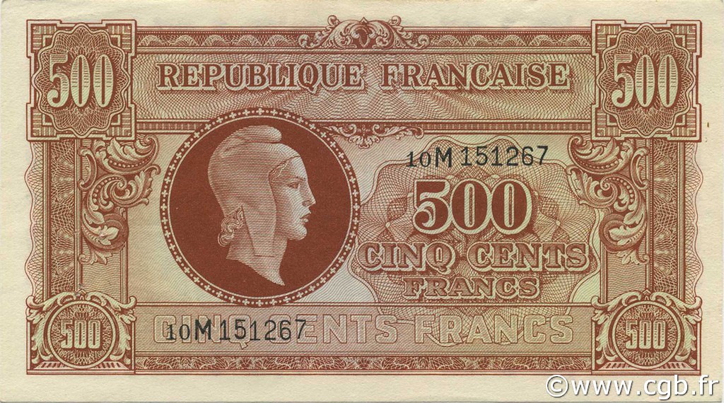 500 Francs MARIANNE FRANCIA  1945 VF.11.02 SPL+