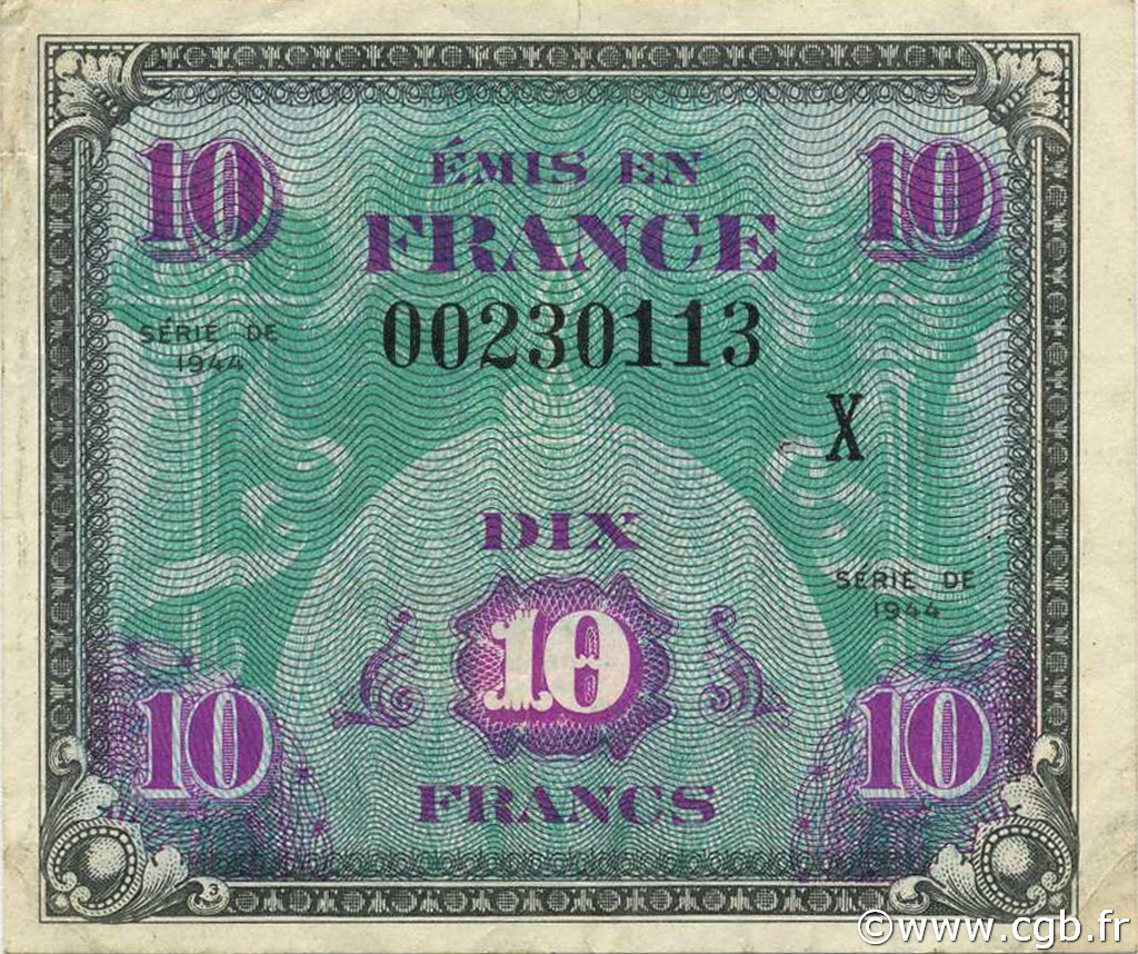 10 Francs DRAPEAU FRANCIA  1944 VF.18.02 SPL