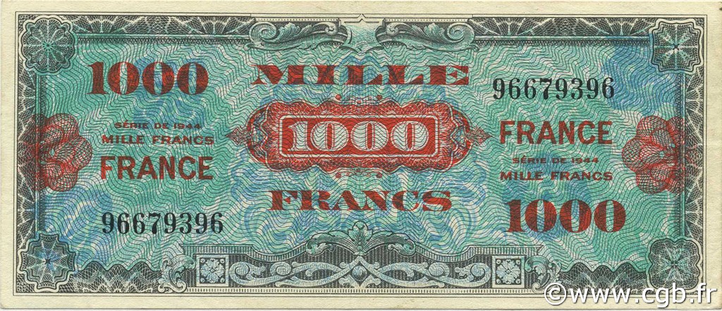 1000 Francs FRANCE FRANCE  1945 VF.27.01 XF+